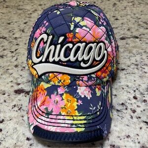 Robin Ruth Blue Quilted Bright Chicago Floral Hat Embroidered Designer Logo